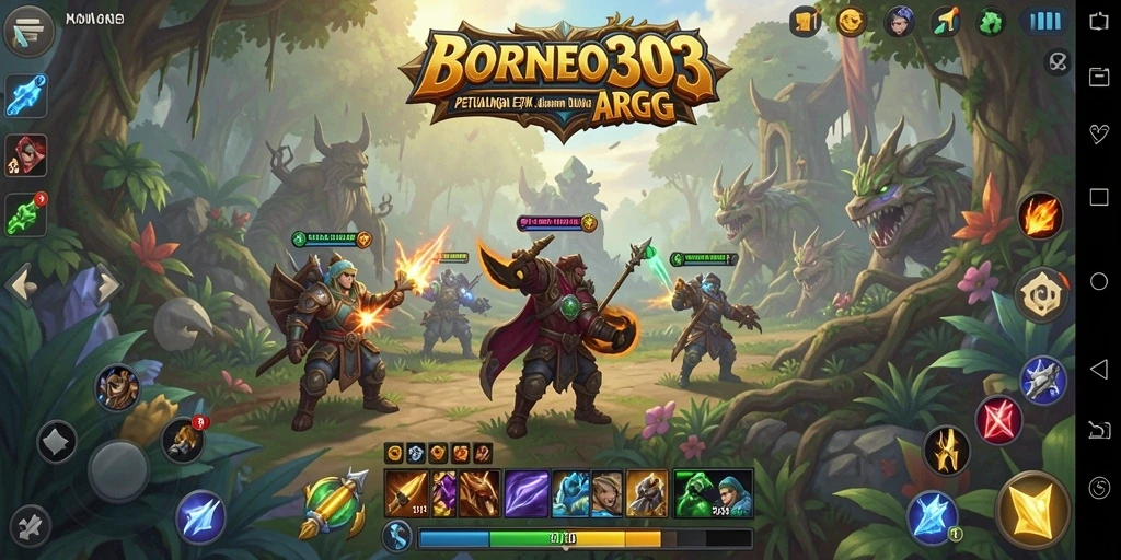 Screenshot gameplay BORNEO303 dengan aksi pertempuran yang mendebarkan.