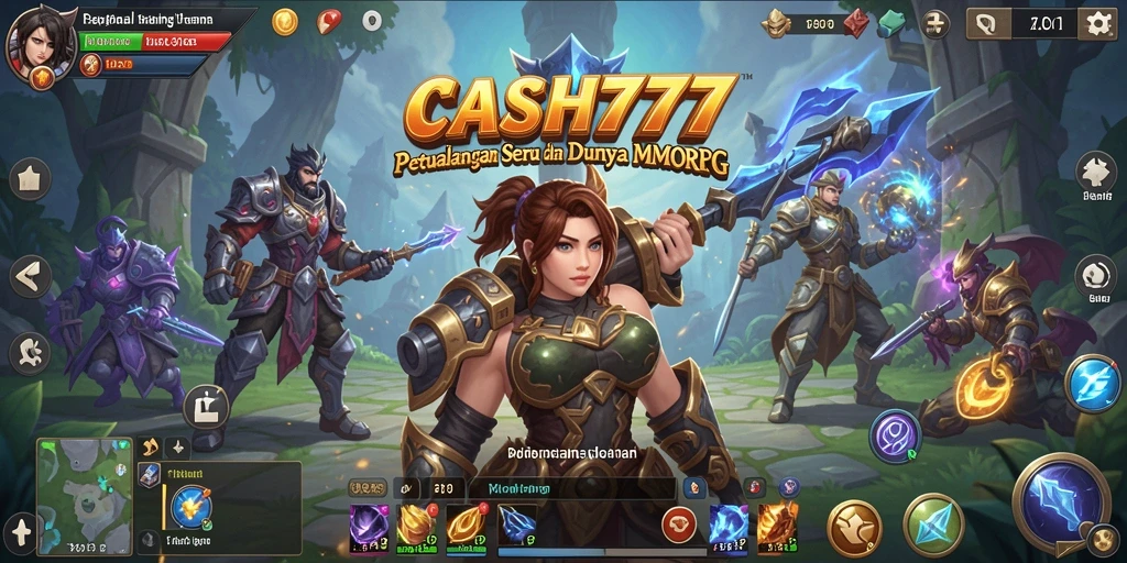 Screenshot utama CASH777 menampilkan pertarungan epik dalam gameplay MMORPG.