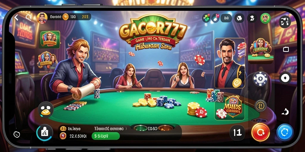 Tampilan gameplay GACOR777 dengan dealer langsung yang berinteraksi.