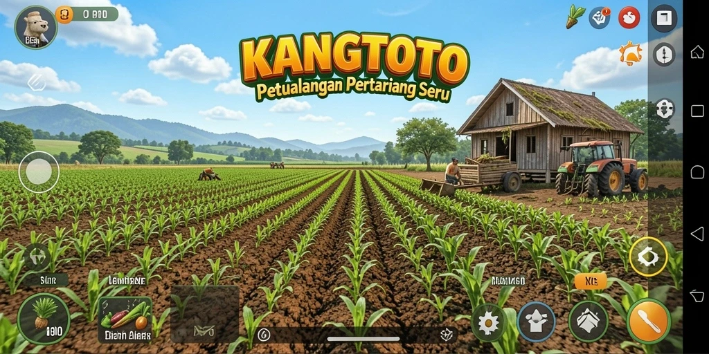Tangkapan layar gameplay KANGTOTO menampilkan aktivitas bertani yang menarik.