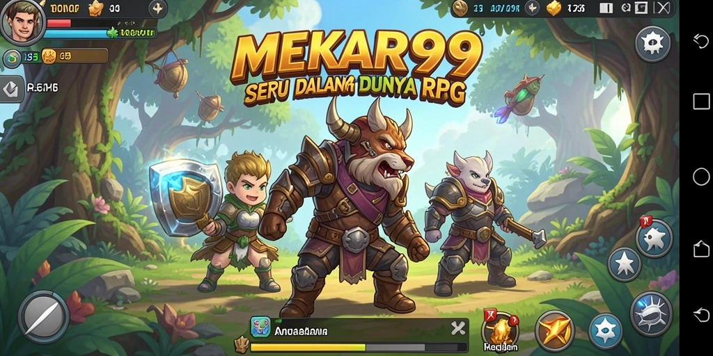 Screenshot MEKAR99 menampilkan pertarungan RPG yang seru dan menantang.