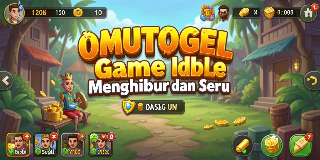 Screenshot gameplay OMUTOGEL menampilkan karakter mengumpulkan sumber daya secara otomatis.