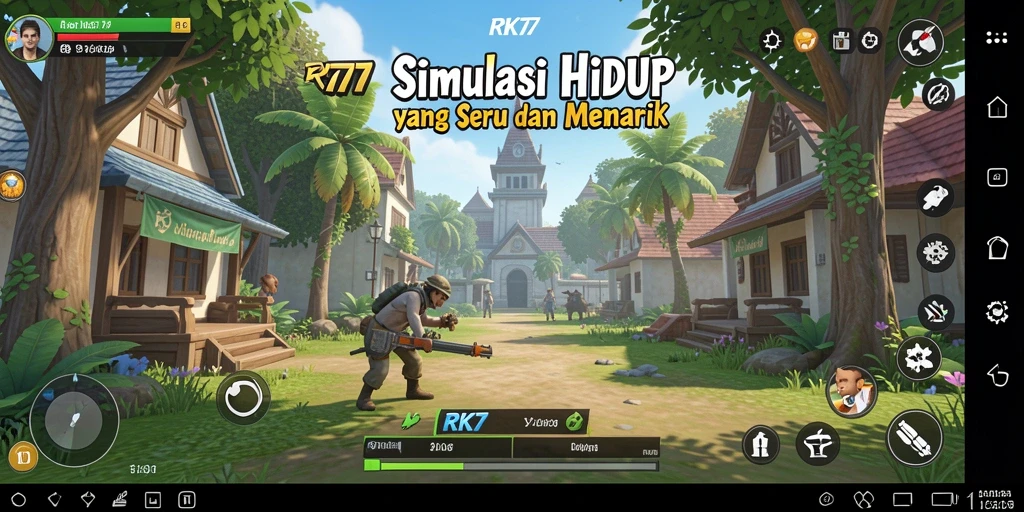 Tampilan gameplay menarik dan interaktif dari RK77, menampilkan inti dari simulasi kehidupan.
