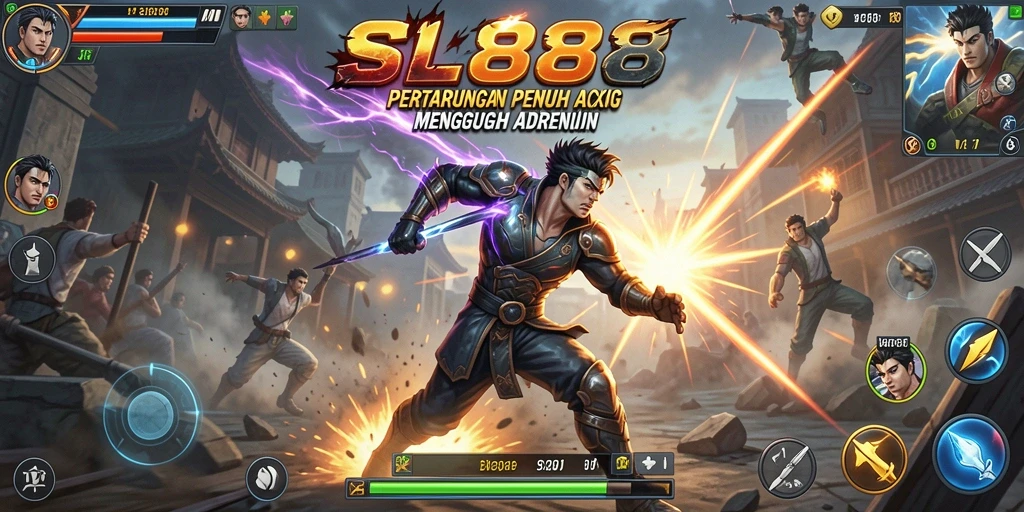 Tangkapan layar menampilkan pertarungan seru di SL888 dengan karakter-karakter bertenaga.